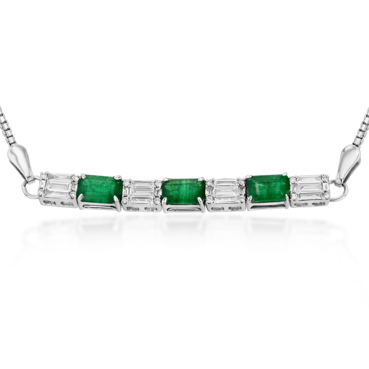 Emerald Diamond Necklace - Adjustable - 18K White Gold