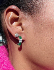 Emerald and Diamond Huggie Earrings - 18K White Gold