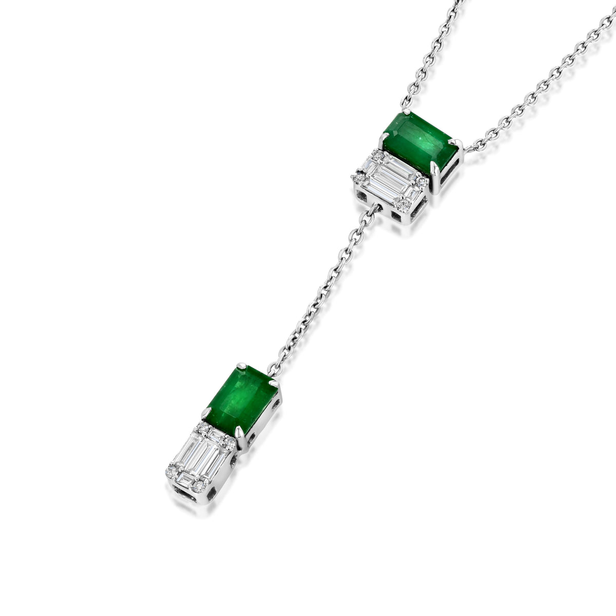 Emerald Diamond Pendant Necklace - 18K White Gold