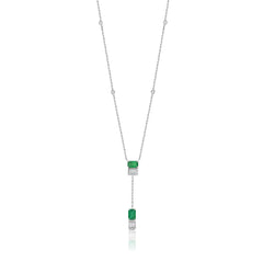 Emerald Diamond Pendant Necklace - 18K White Gold