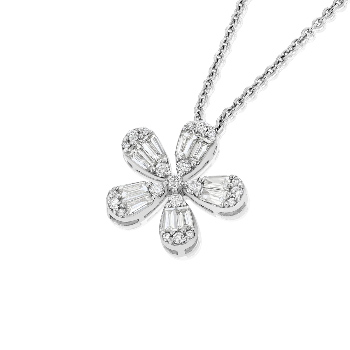 Flower Pendant Necklace - 18K White Gold