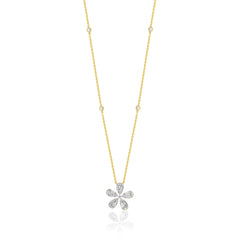 Diamond Flower Pendant Necklace - 18K Yellow Gold