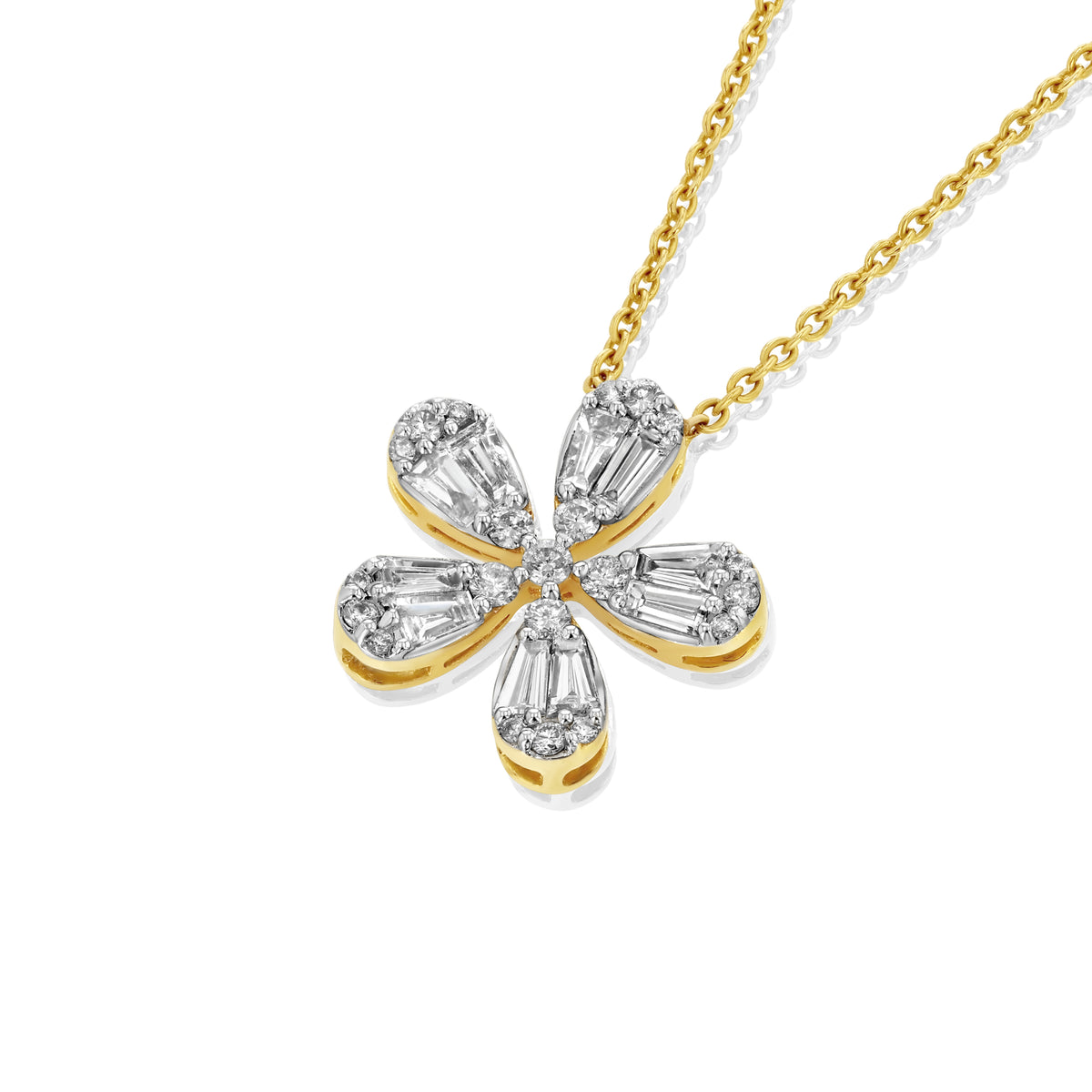 Diamond Flower Pendant Necklace - 18K Yellow Gold