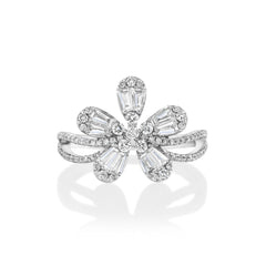 Flower Diamond Ring Single -  18K White Gold