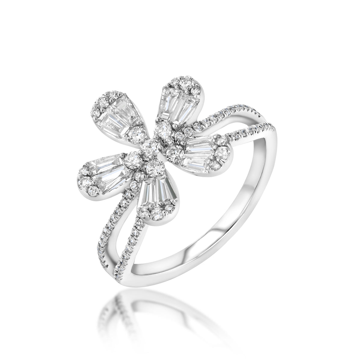 Flower Diamond Ring Single -  18K White Gold