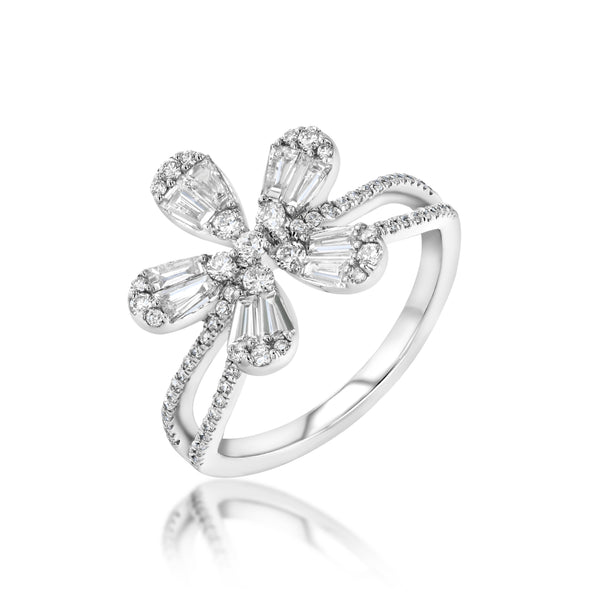 [LLOYD] 韓国☆14K☆White Flower Single Piercing 14K Solid Gold L Shaped CZ Dangle Flower Nose Stud