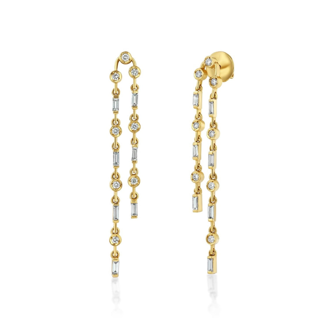 Baguette and round diamond earrings