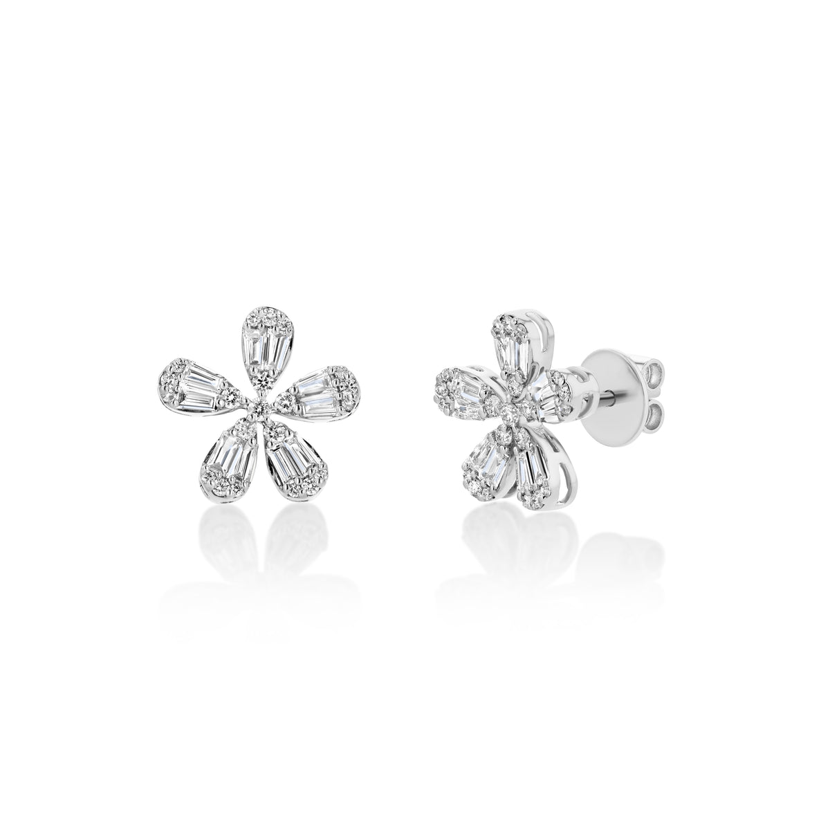 Mini Diamond Flower Studs - 18K White Gold