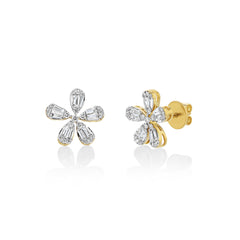 Mini Diamond Flower Stud Earrings - 18K Yellow Gold